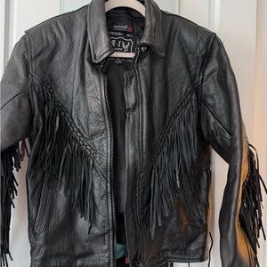 Women’s A-1 Black Leather Fringe Jacket